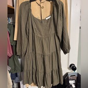 Elegant Khaki Tiered Long Sleeve Dress